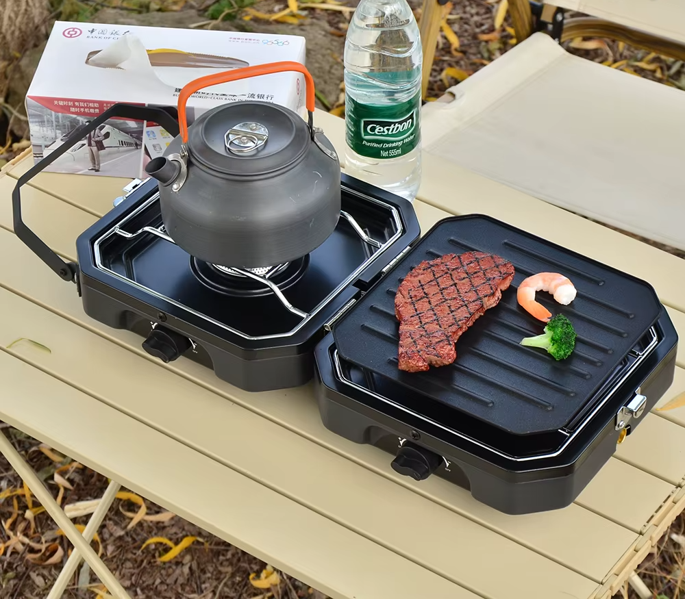 Cooking on double gas stove