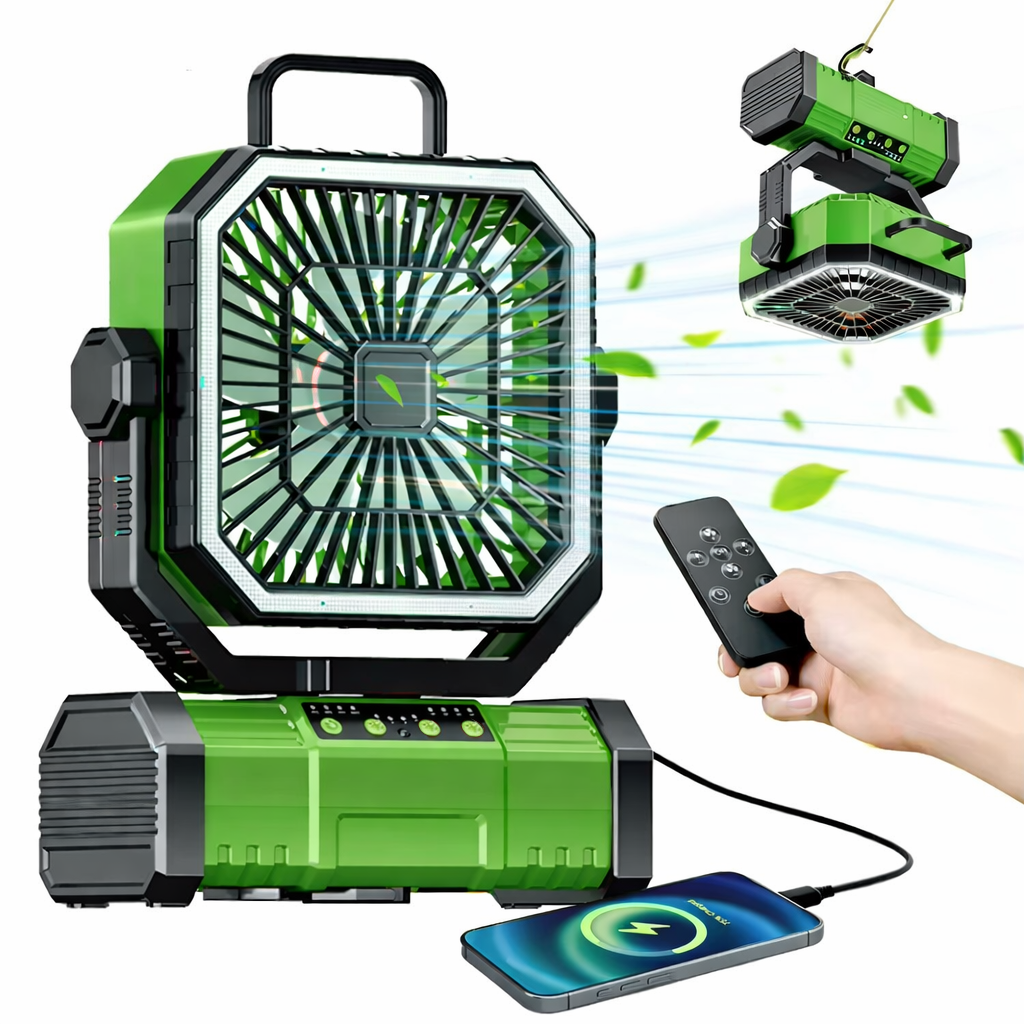 Multifunction camping rechargeable fan with light