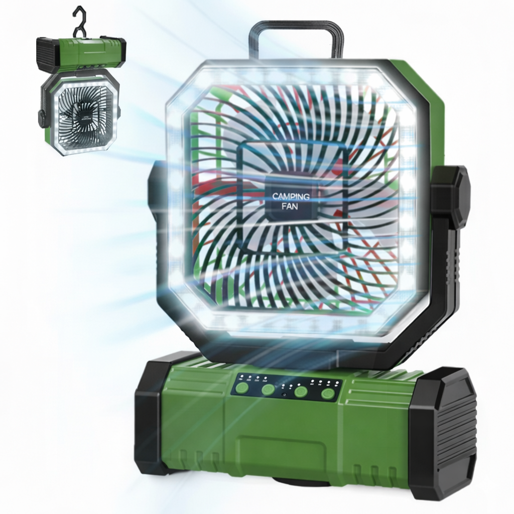 Green outdoor fan and lamp design