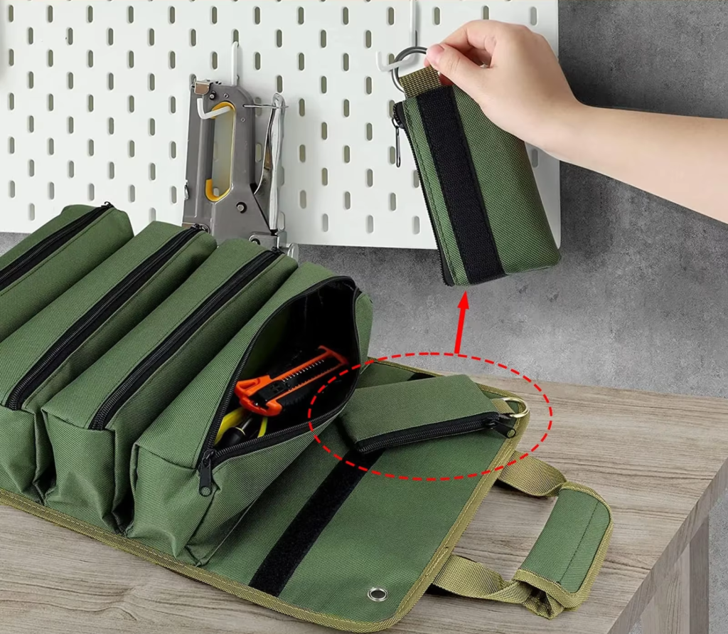 Organizing tools with a roll up tool bag