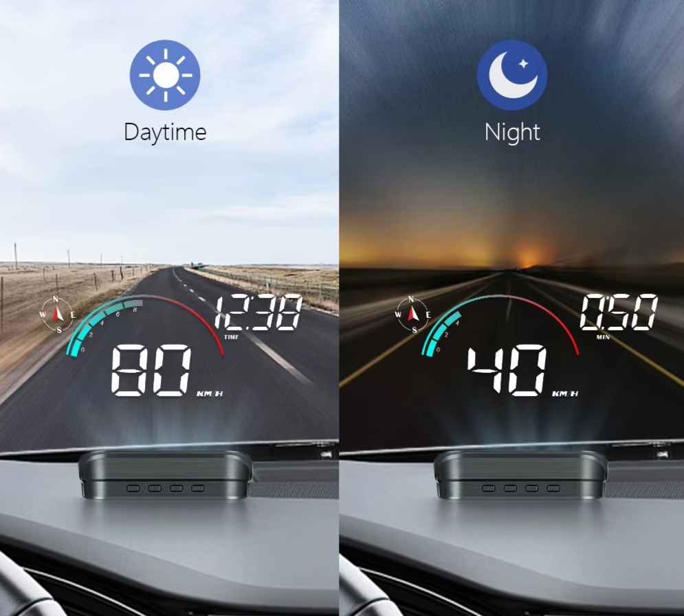 day and night visible hud car display