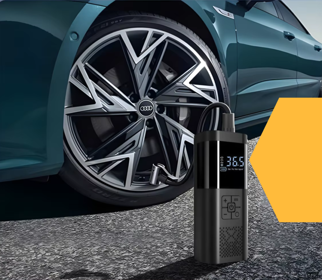 air compressor next to a car wheel