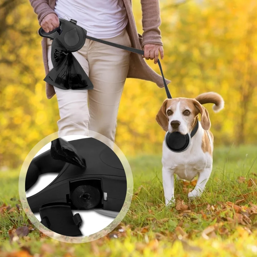 man running with his dog wearing the dog leash
