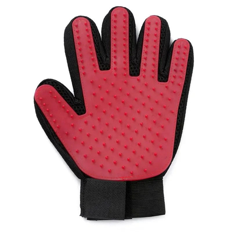 left red color grooming glove