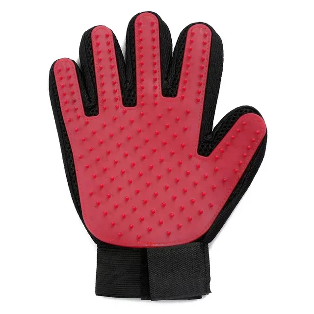 right red color grooming glove