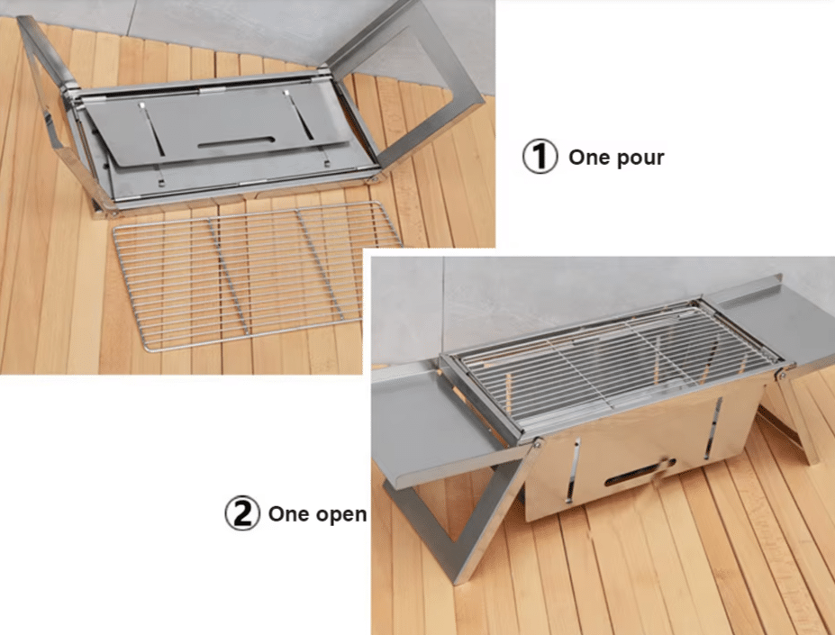 Opened and closed setup of barbercue grill