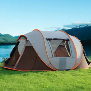 orange version tent on a lake