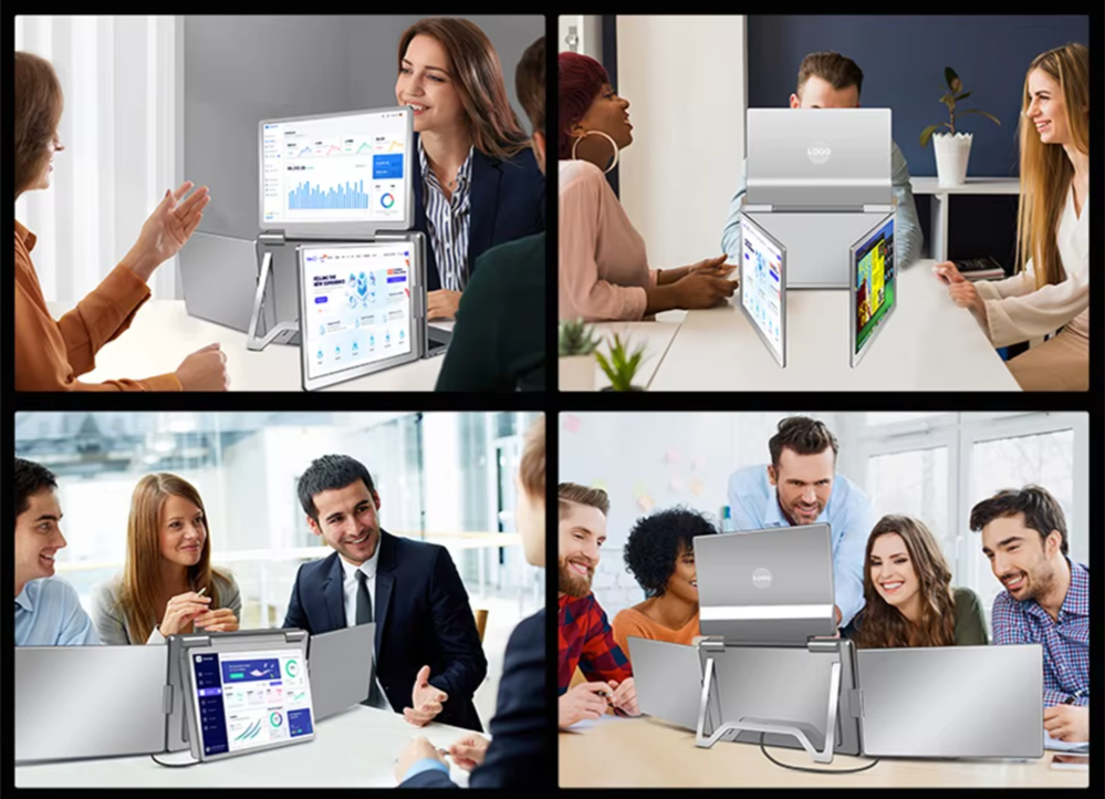 four different scenes about the triple portable monitor