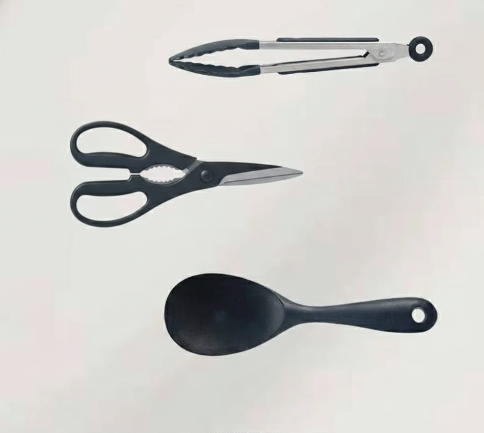scissor, spoon, grabber from kitchen set