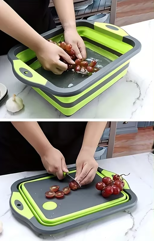 two images showing different usages of portable and foldable space saving basin