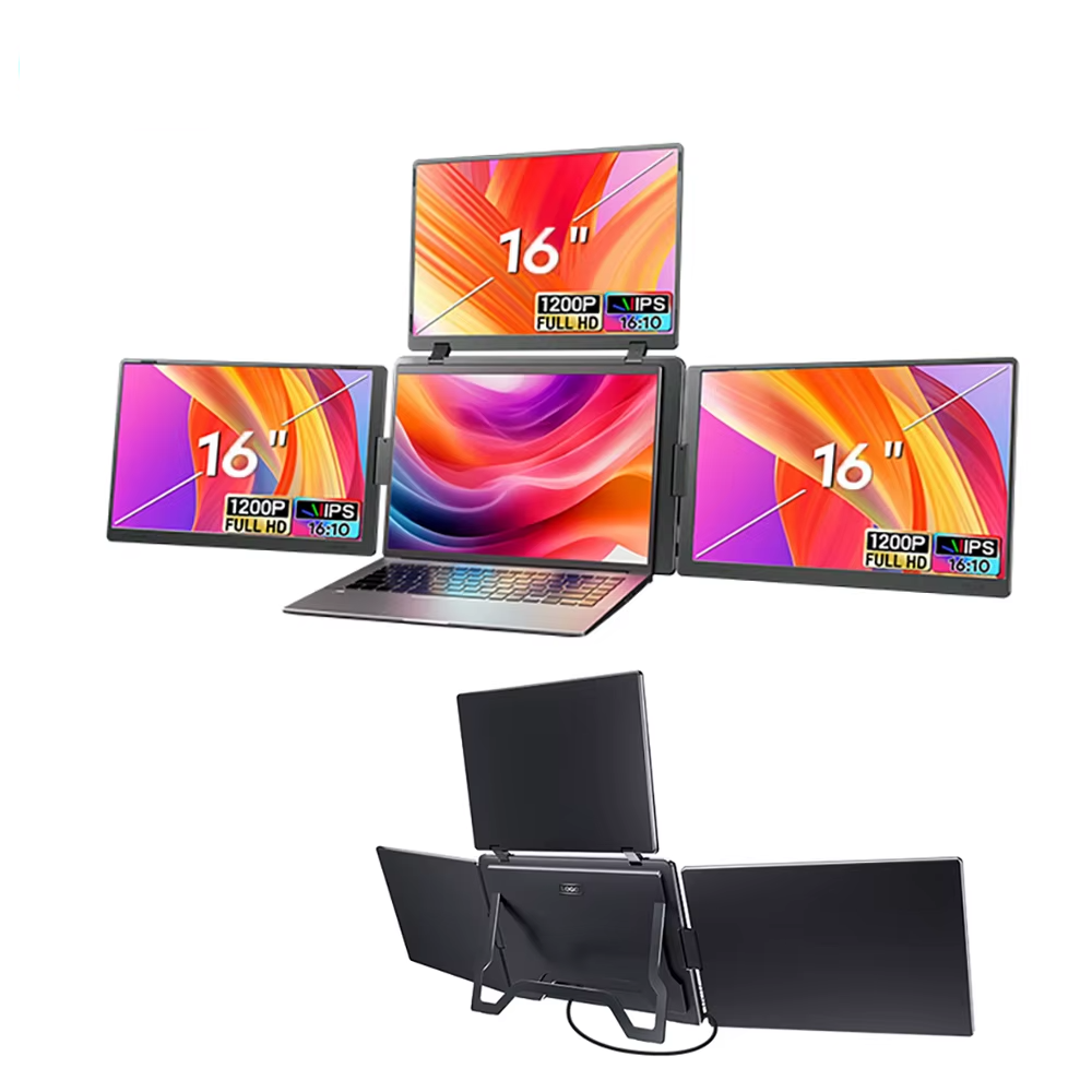 triple portable monitor front and back side