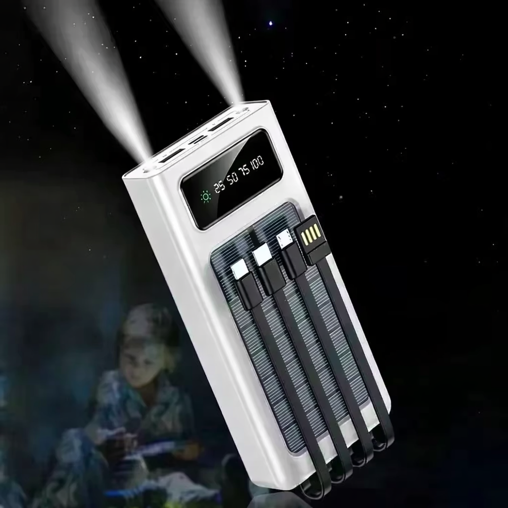 white solar power bank with flash light