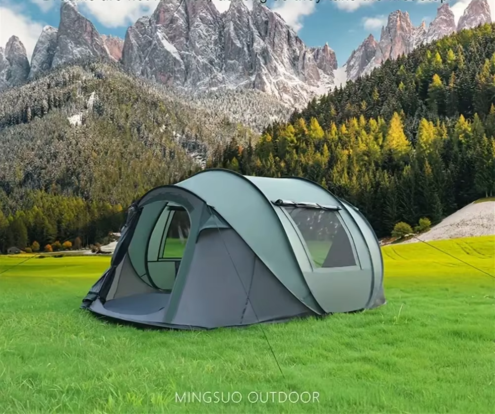 green version tent on mountains