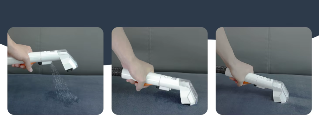 spray mode, brush mode, suction mode from the carpet cleaner