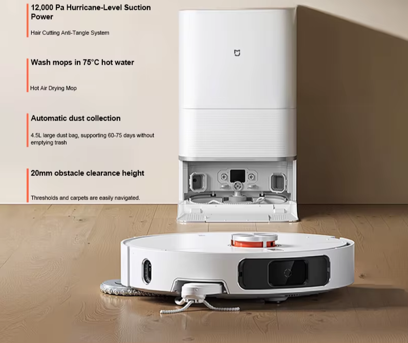 white vacuum cleaner and its clean station features