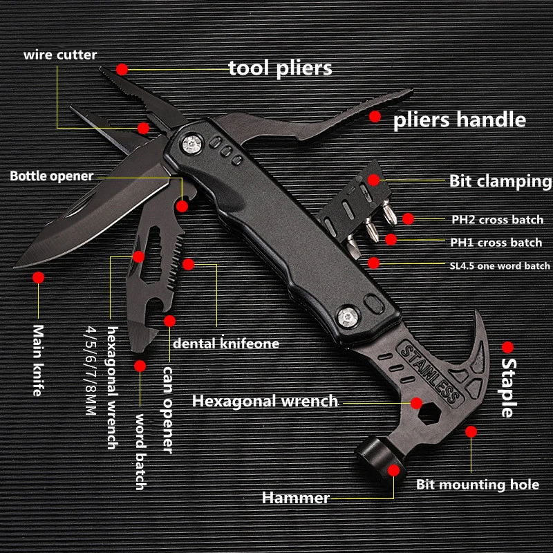 Multifunctional hammer plier tool functions