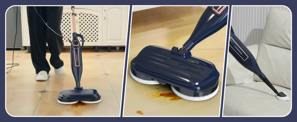 three imagens in different angles of the vacuum cleaner