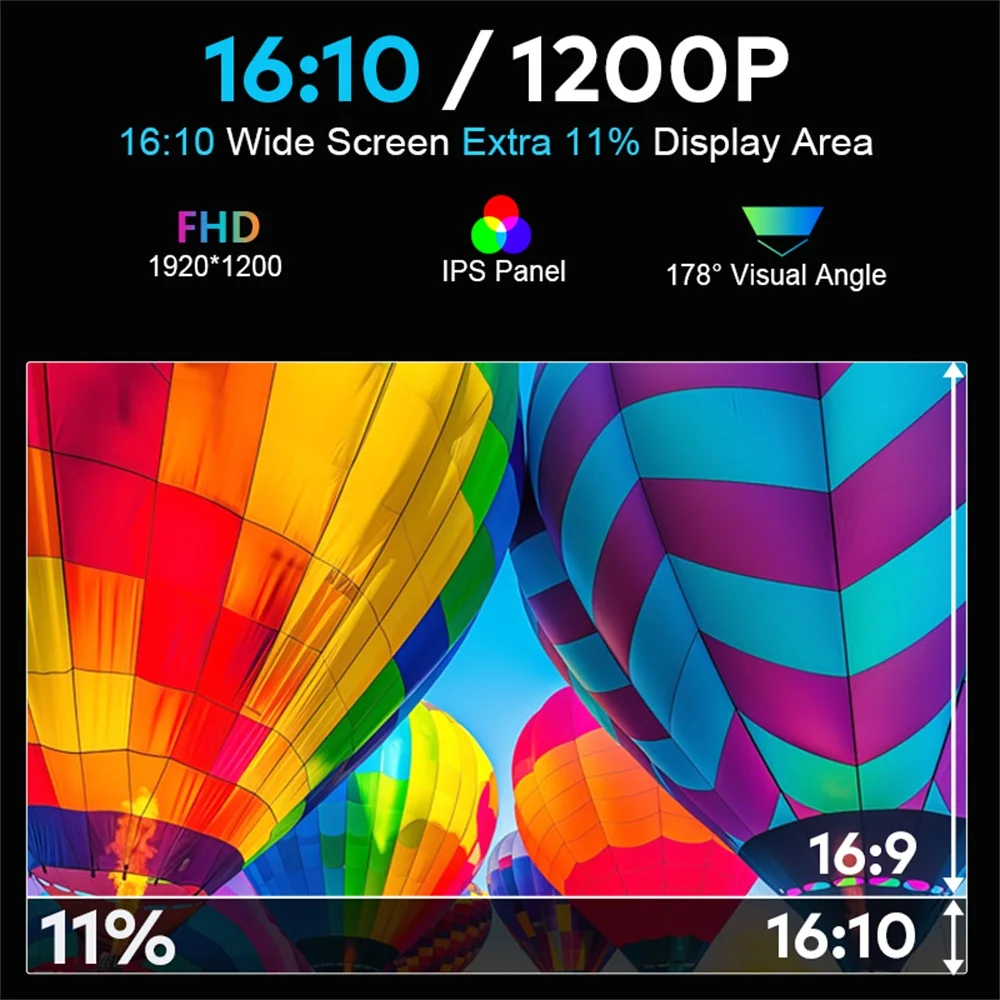 16:10 wide screen and 1200P display area, full hd 1920x1200, ips panel, 178º visual angle