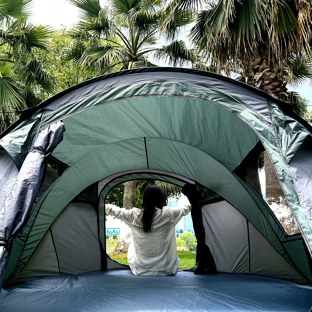 inside of green version of camping tent