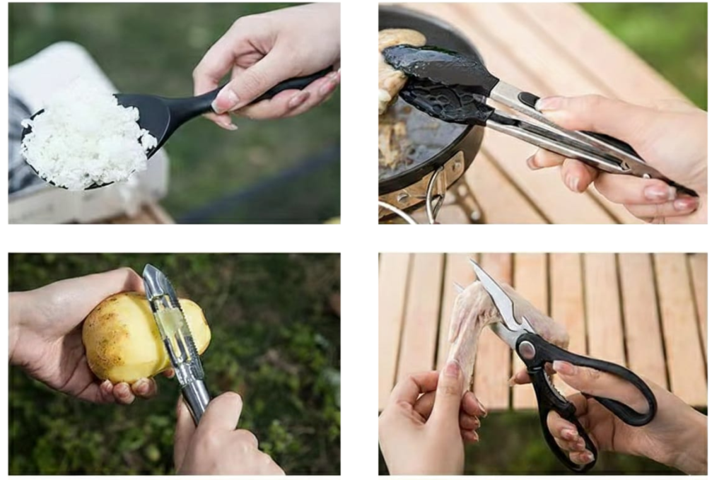 four images showing kits from the portable kitchen set