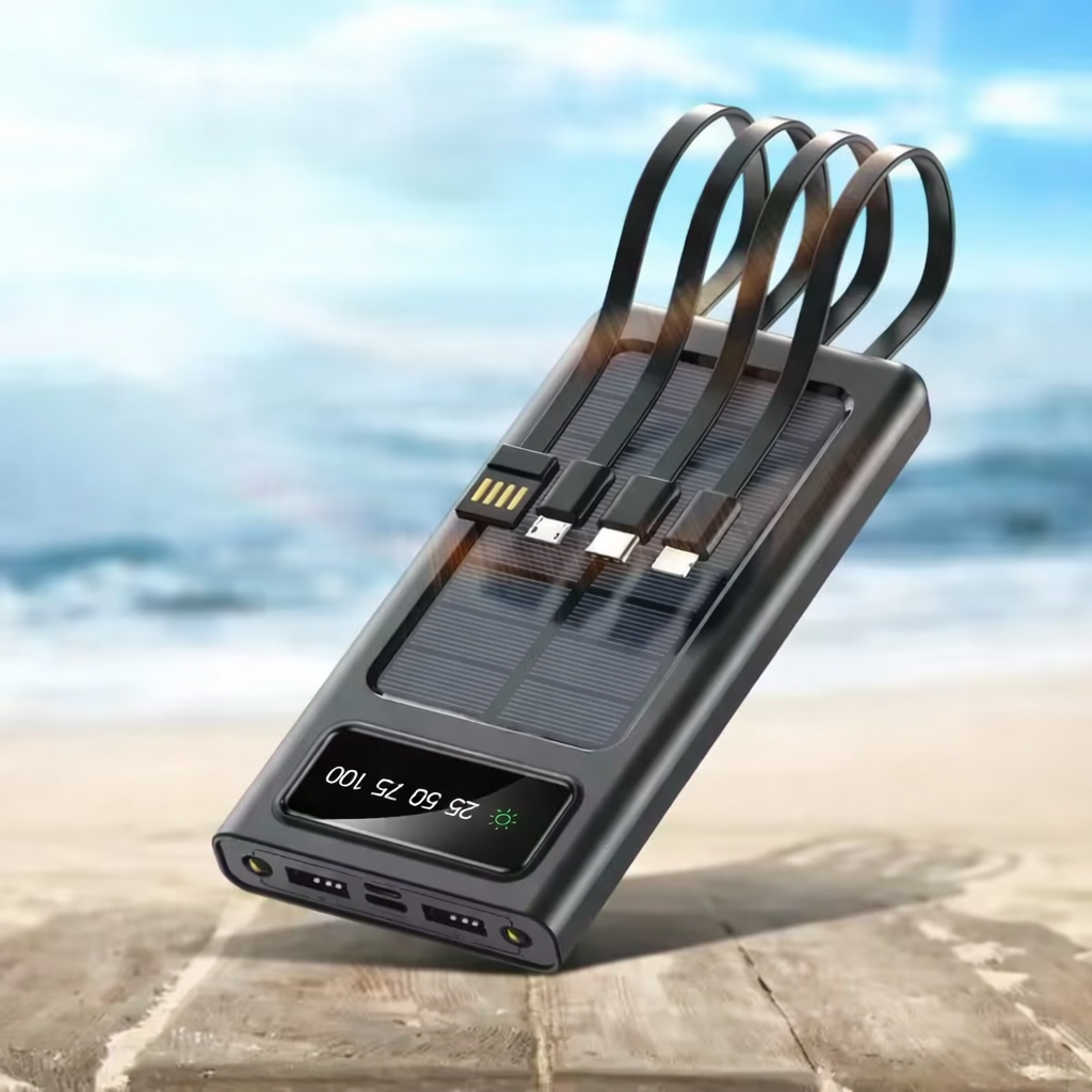 black power bank with 4 cables