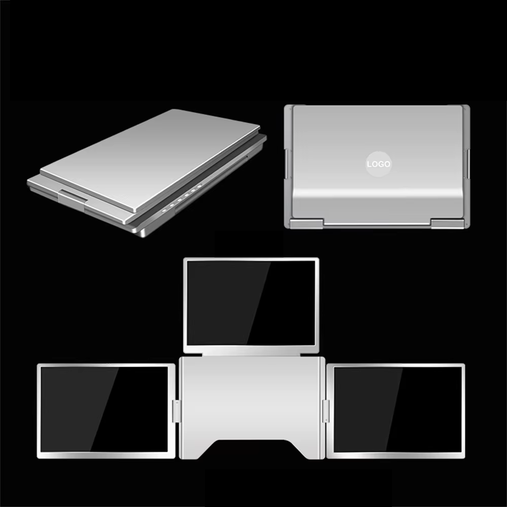 folded and unfolded triple portable monitor