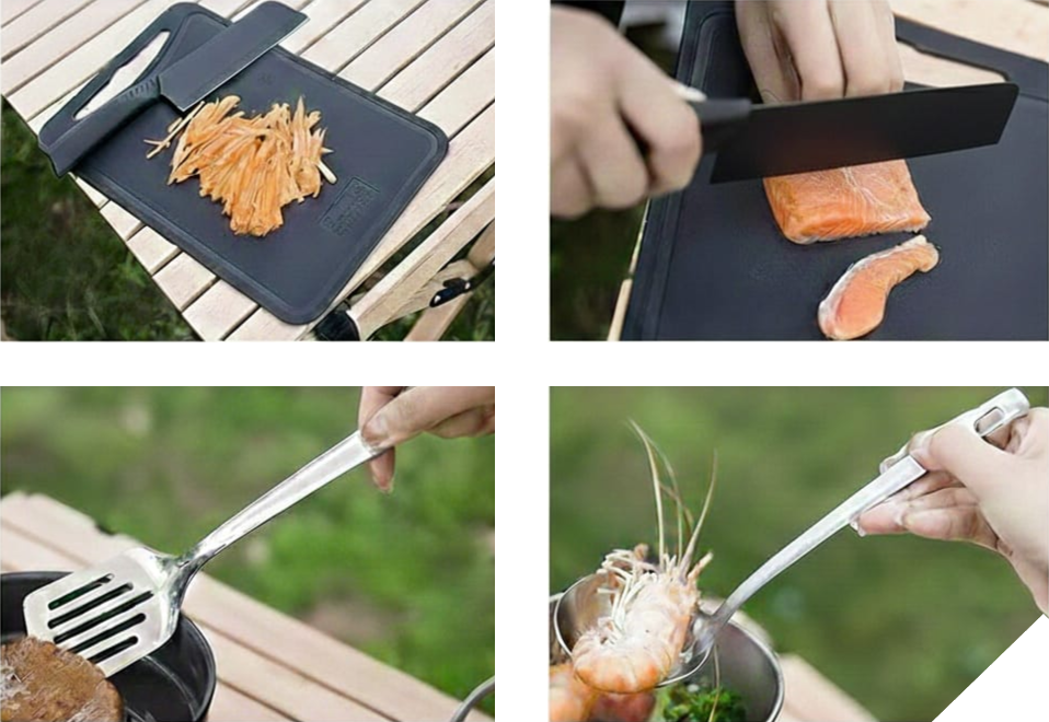 four images showing the portable kitchen set