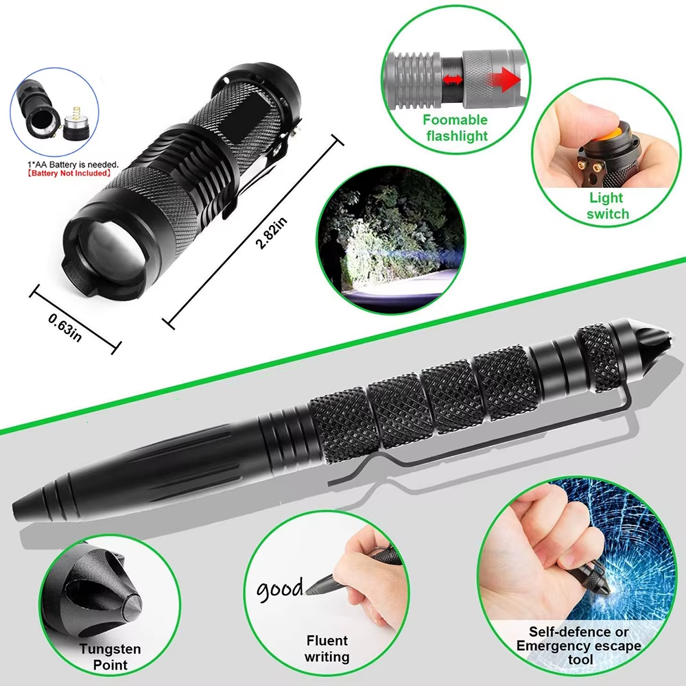 Tiny flashlight and window breaker pen